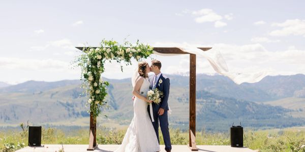 Wedding on top of hill overlooking Winthrop, WA
