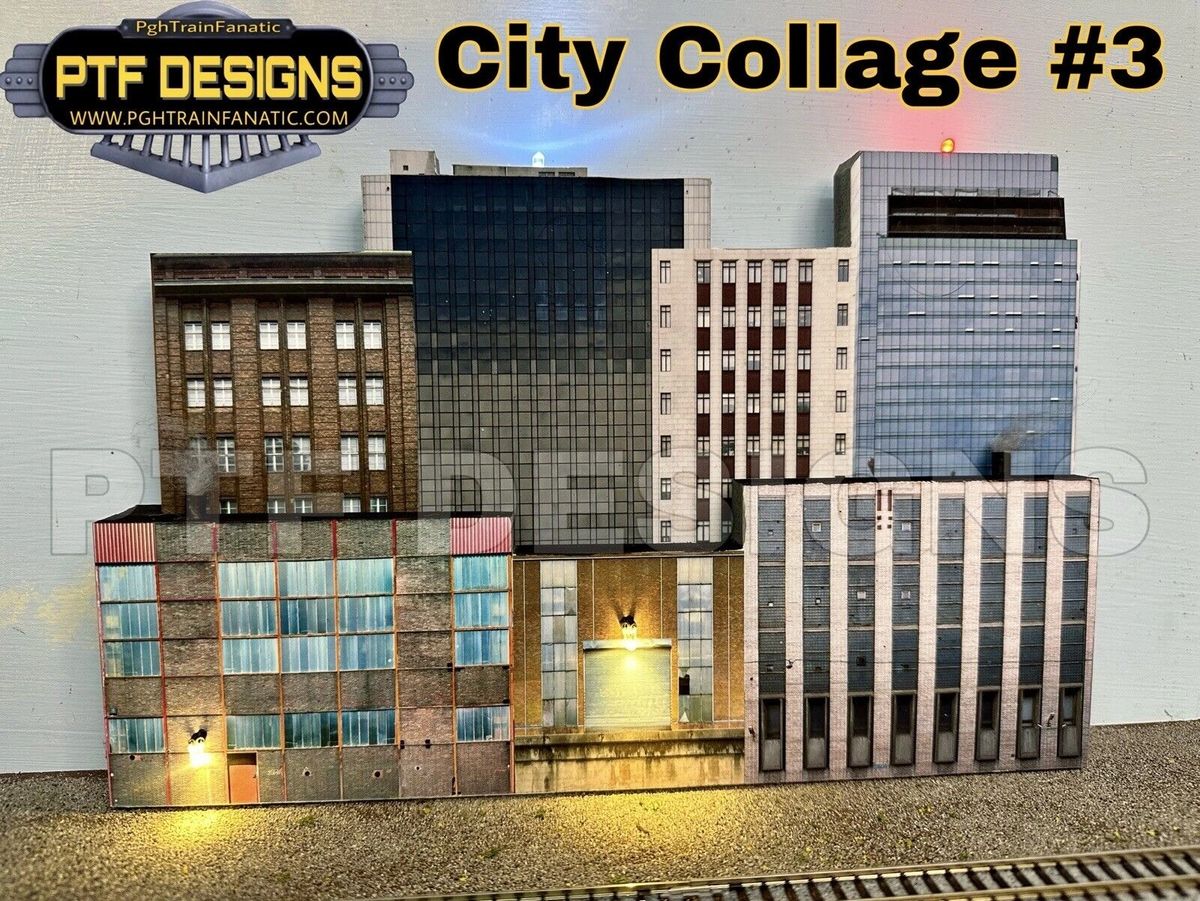N Scale CITY COLLAGE #3 -Scratch Built 3D Building Flats/Front w/LEDs