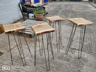 Pin legged oak topped bar stools. 