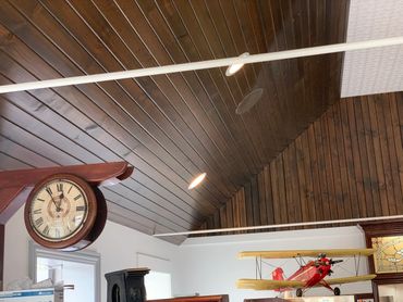 Ceiling panel made of tongue and groove pine