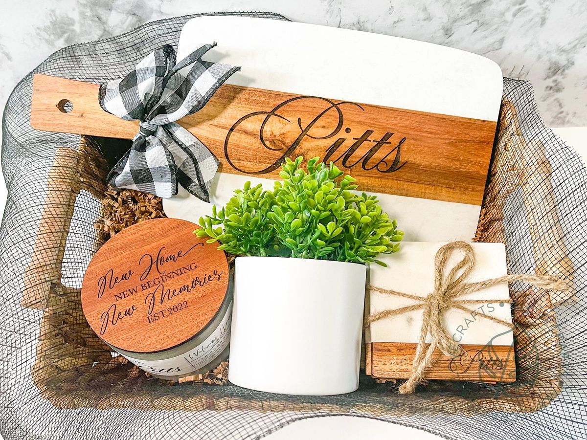 Marble And Acacia Wood Personalized Realtor Basket, Closing Gift,  Housewarming Gift, Home Buyer, Bridal Shower Charcuterie