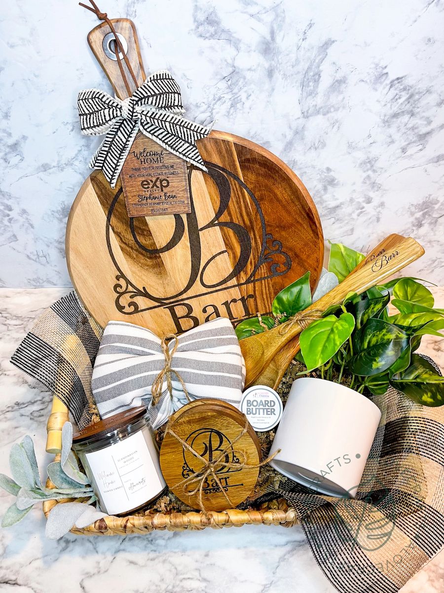 Personalized Engraved Gift Basket, Realtor Closing Gift, Housewarming Gift,  Home Buyer, Bridal Shower Charcuterie Board