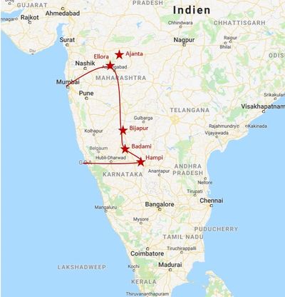 Mumbai- Aurangabad- Ajanta- Ellora- Bijapur- Badami- Hampi- Goa (13 Nights, 14 Days) 