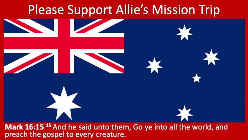 Support Allie’s mission trip with a Bible verse and Australian flag.