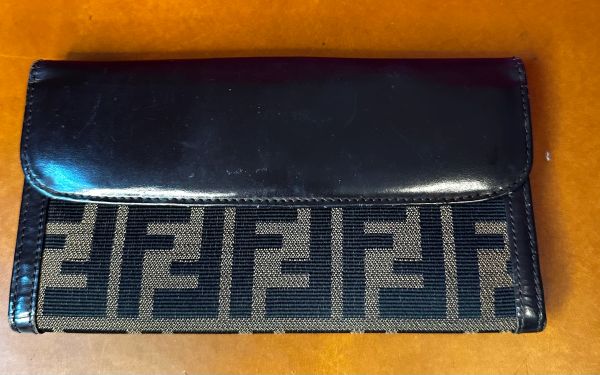 Vintage FENDI Brown Leather FF Zucca Print Snap Wallet