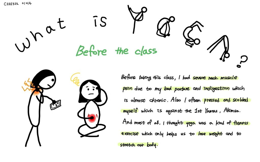 Student's impression of Yoga before this class, where it cost money and her prior stomach issues