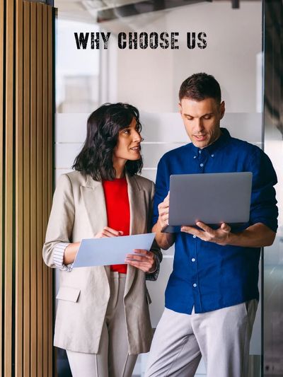 why choose us, senior employee explaining to client