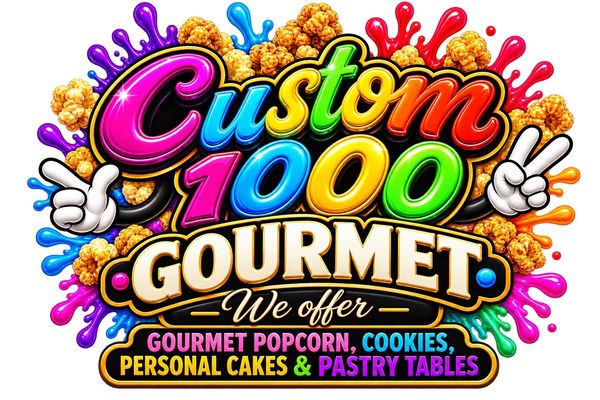 Colorful logo for Custom 1000 Gourmet treats.