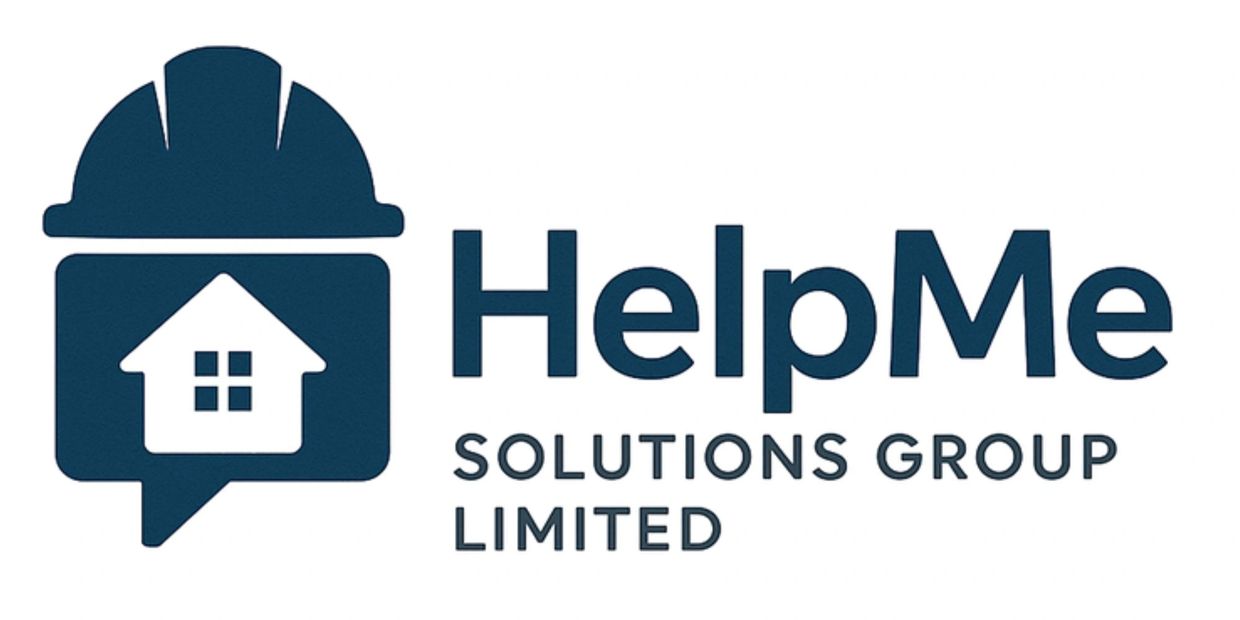 Logo of HelpMe Solutions Group Limited with a house and helmet icon.