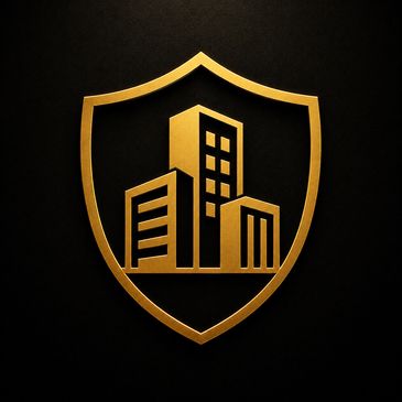 Gold shield emblem featuring a commercial building silhouette, representing inspections for commerci