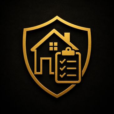 Gold shield emblem featuring a home with a checklist, representing pre-listing inspections designed 