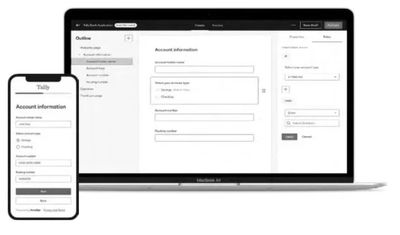 A mobile phone and laptop displaying an account information form in a banking app.