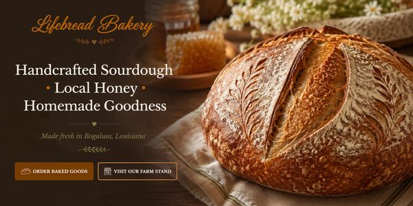 Artisan sourdough bread with local honey from Lifebread Bakery in Louisiana.