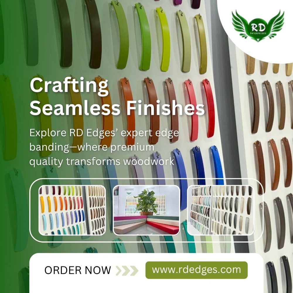 Colorful edge banding samples displayed for woodwork finishing.