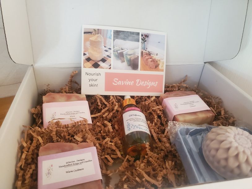 Custom giftbox of floral collection of soap and infused serums.