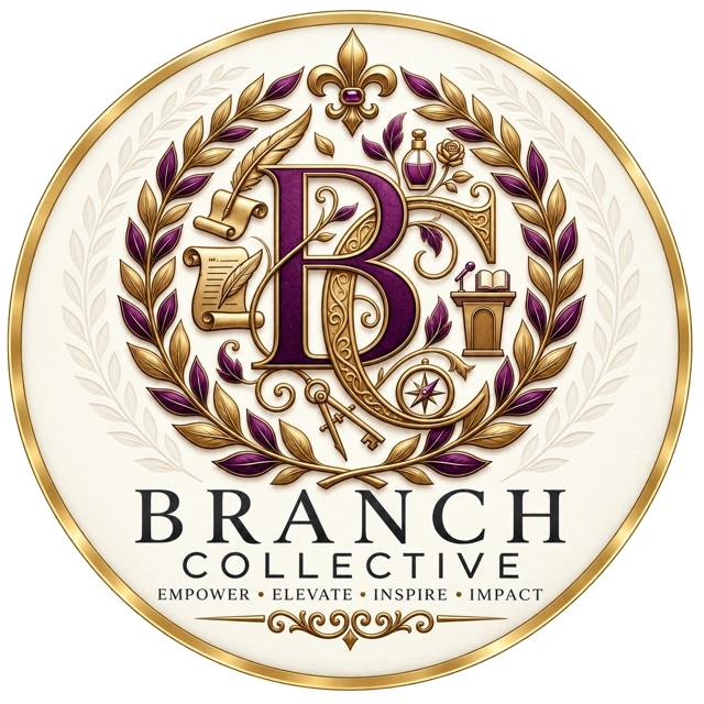 Elegant logo of Branch Collective with gold and purple design.