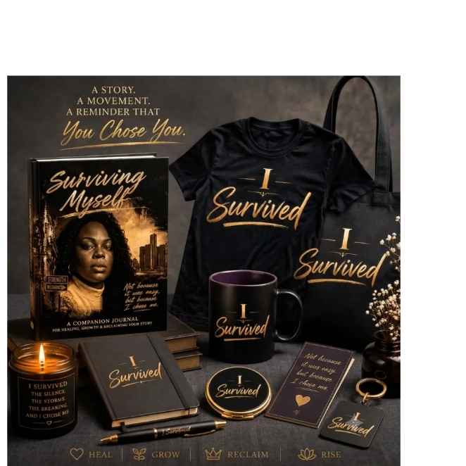 Surviving Myself collection with inspirational items and quotes.