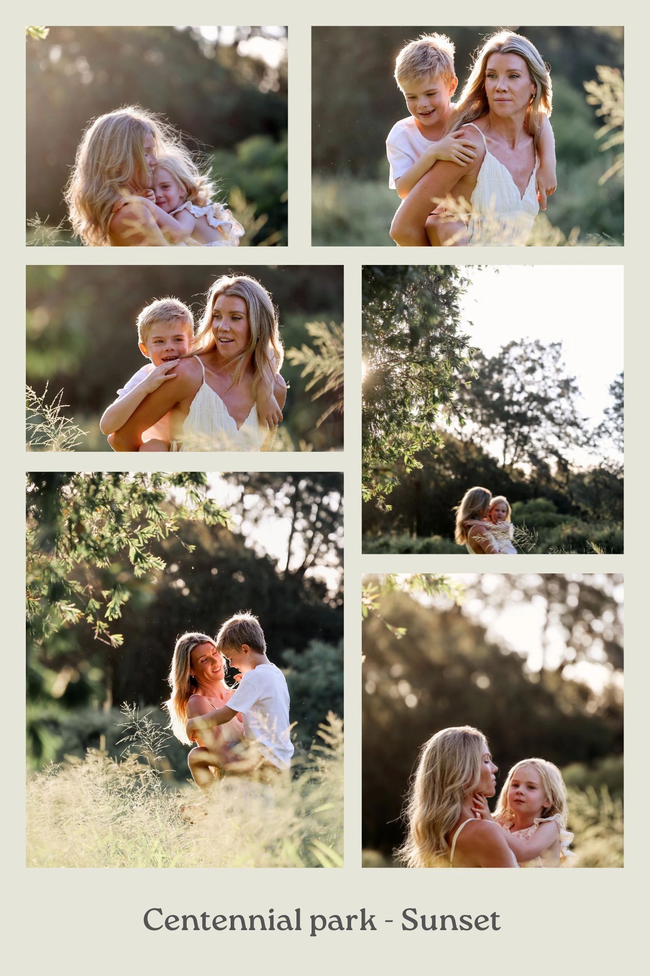 Mother and children enjoying a sunset at Centennial Park.
