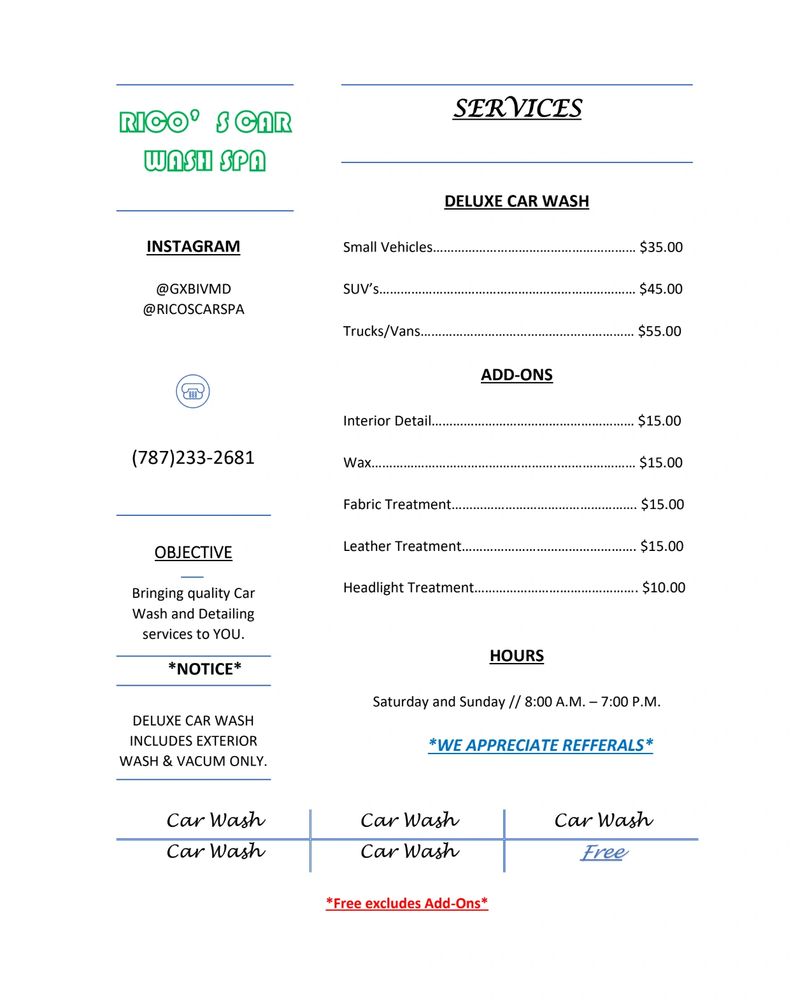 *DELUXE CAR WASH EXCLUDES ADD-ONS*