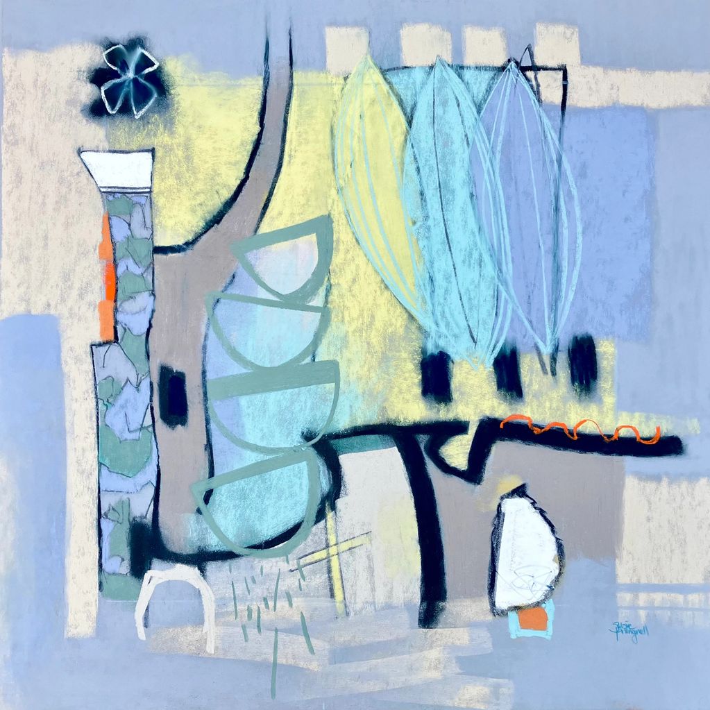 Pale blue quirky abstract painting