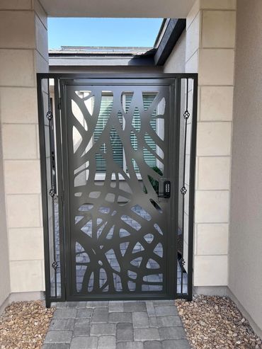 Custom wrought iron enclosure/security door. Custom design. Keyless Mechanical Lock.
Lake Las Vegas