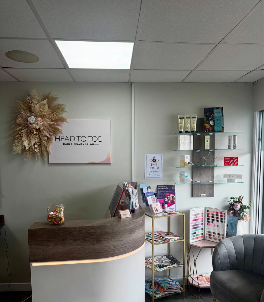 our reception area of Head to Toe, Baillieston's multi award winning hair and beauty salon
