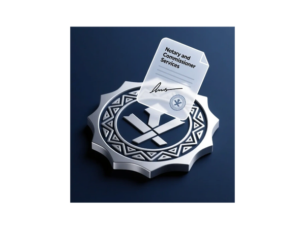 3D icon of notary services with a document and stamp symbol.