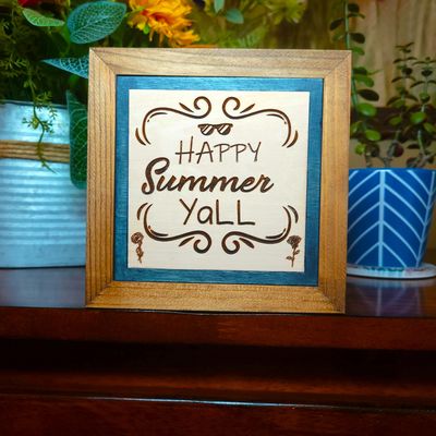 A beautiful display of 6-inch wood frames with wood inserts/displays for each season.  Home Decor
