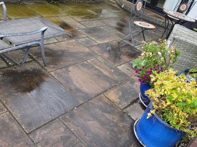 indian sandstone ready to be cleaned by wirrals peninsula soft wash services