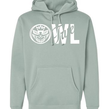 Light green hoodie with a white graphic and text design on the chest.