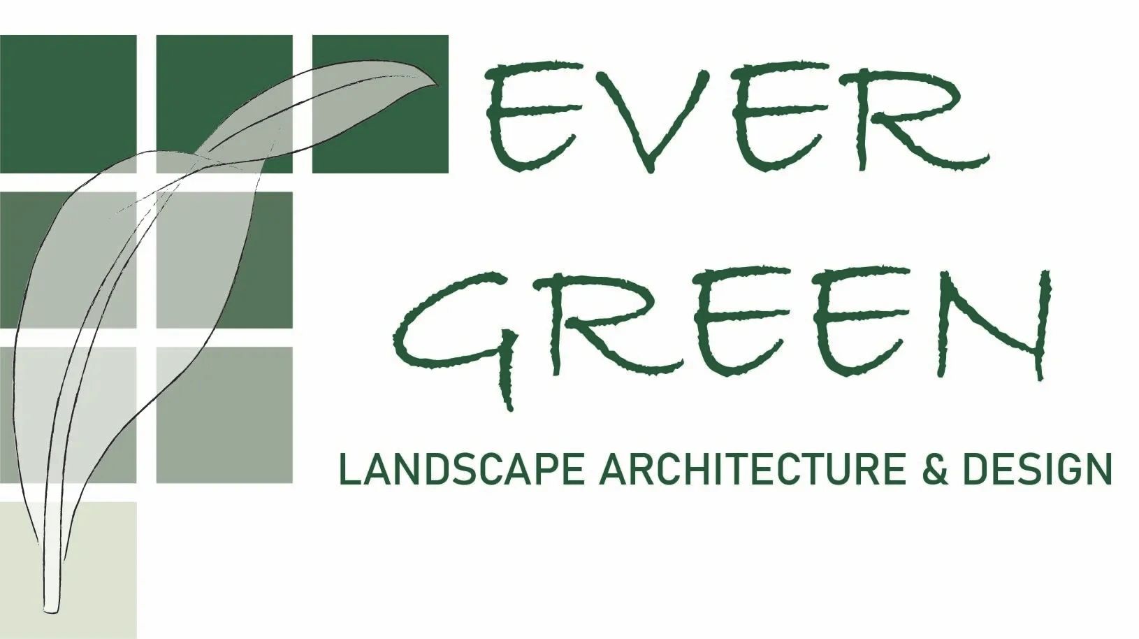 Logo of Ever Green Landscape Architecture & Design with green hues and leaf graphic.