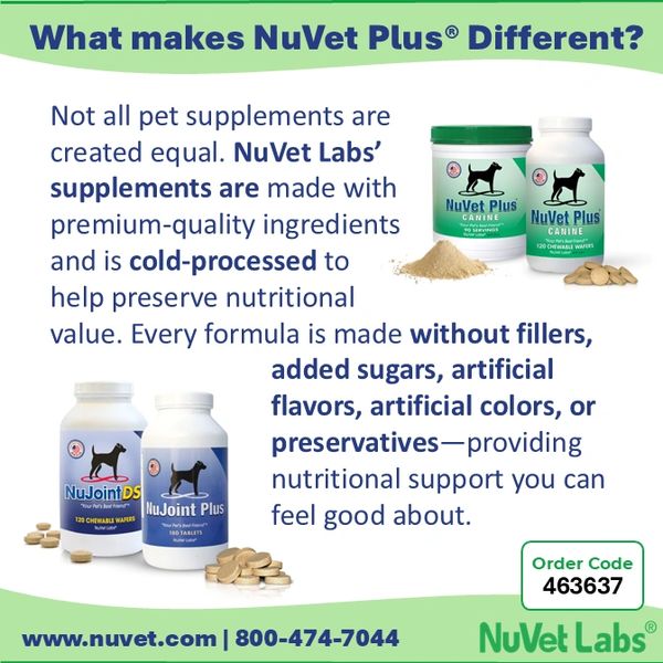 NuVet Labs pet supplements use premium ingredients without fillers or artificial additives.