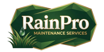 RainPro maintenance services logo with green and gold accents.