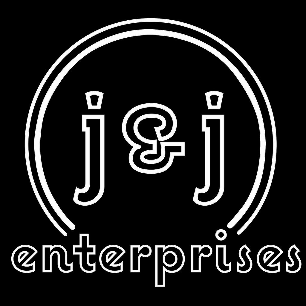 Neon-style logo for j&amp;j enterprises in white on black.