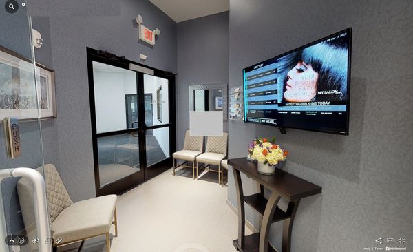 Salon entrance lobby for Zest esthetics customer waiting area