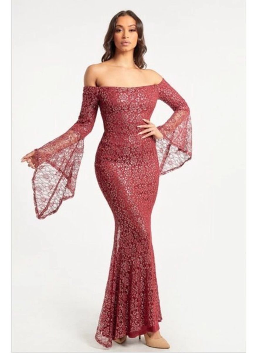 Glitter Red Lace Maxi Dress