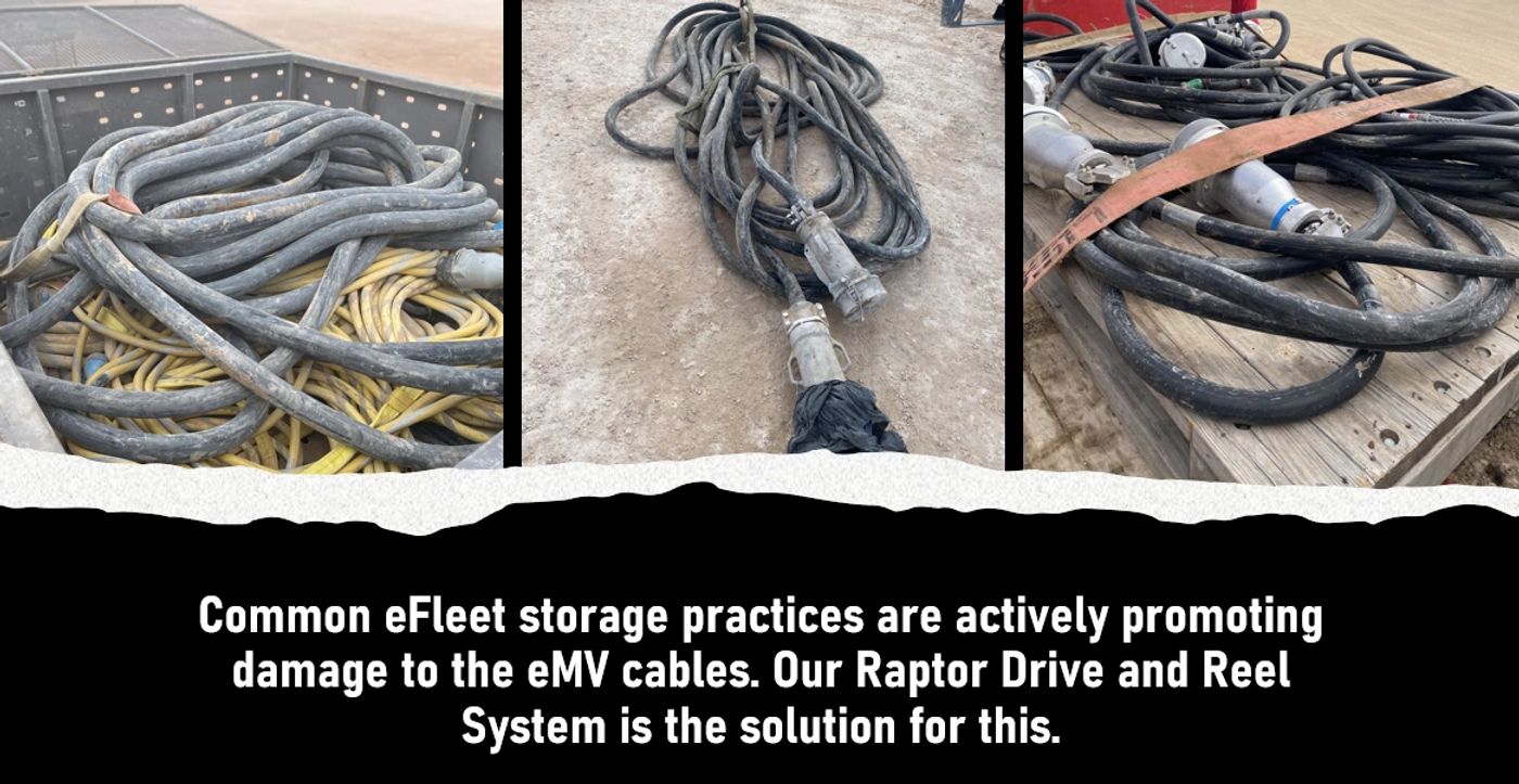 Common eFleet storage practices are actively promoting damage to eMV cables — Raptor Drive and Reel System is the solution