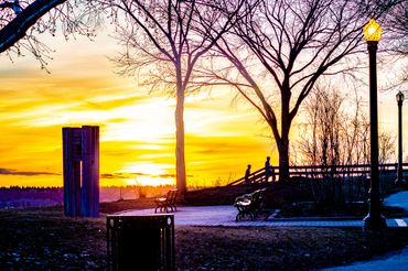 Sunset over Edmonton River Valley. Royal Glenora Stairs