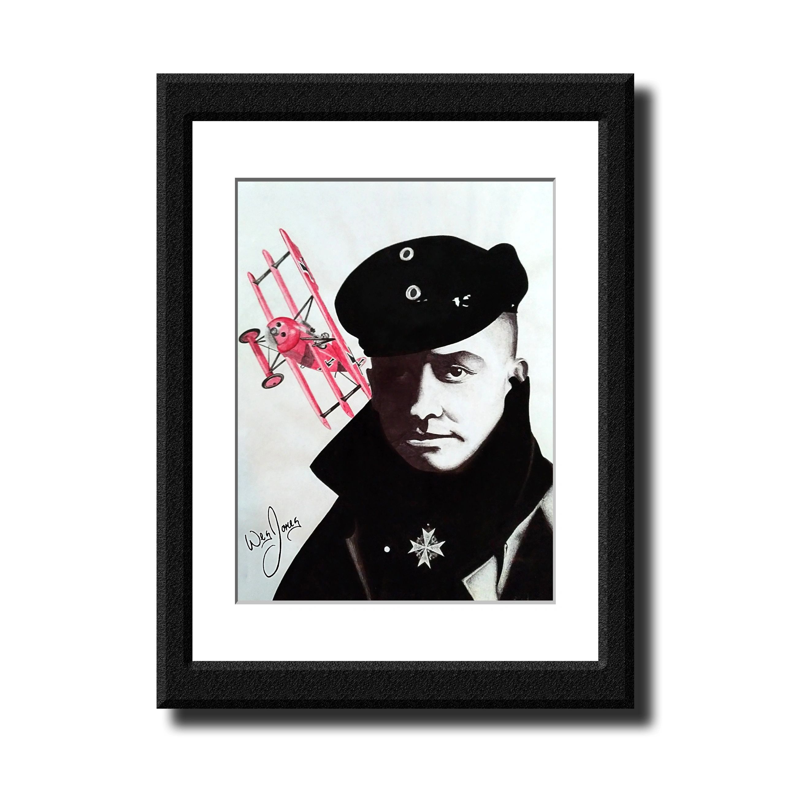 Fine art ballpoint pen portrait of Red Baron Manfred von Richthofen