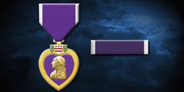 Purple Heart medal with ribbon bar.