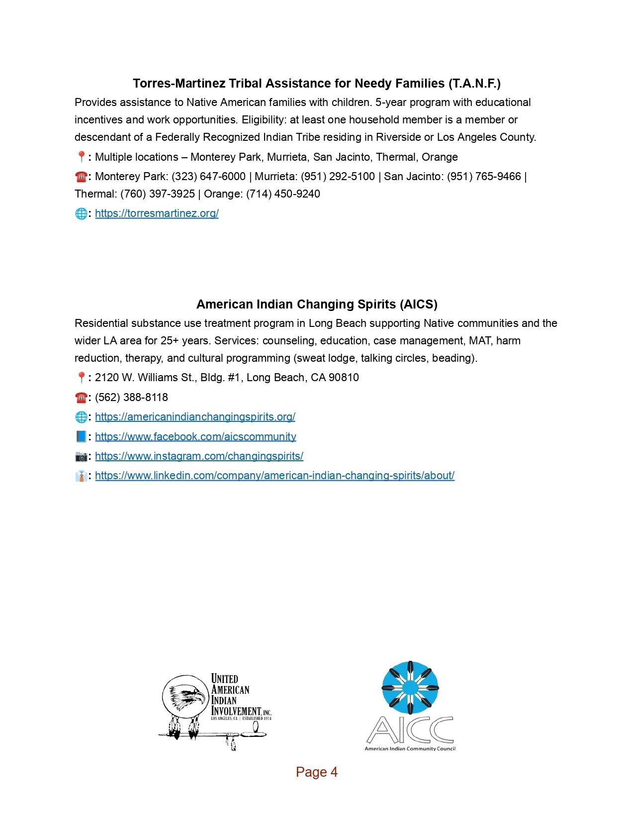 Information on Native American family assistance and substance use treatment programs in California.