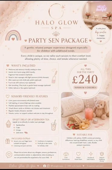 Party Set Package for children with additional needs at Halo Glow Spa.