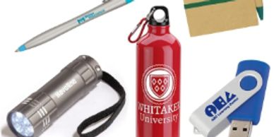 Branded and customized promotional products like mugs, water bottles, pens, golf balls, & more