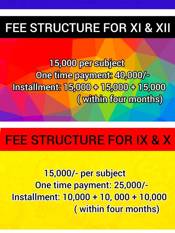 FOR XI & XII
15000/- per subject 
For IX & XII
15000/- per subject 