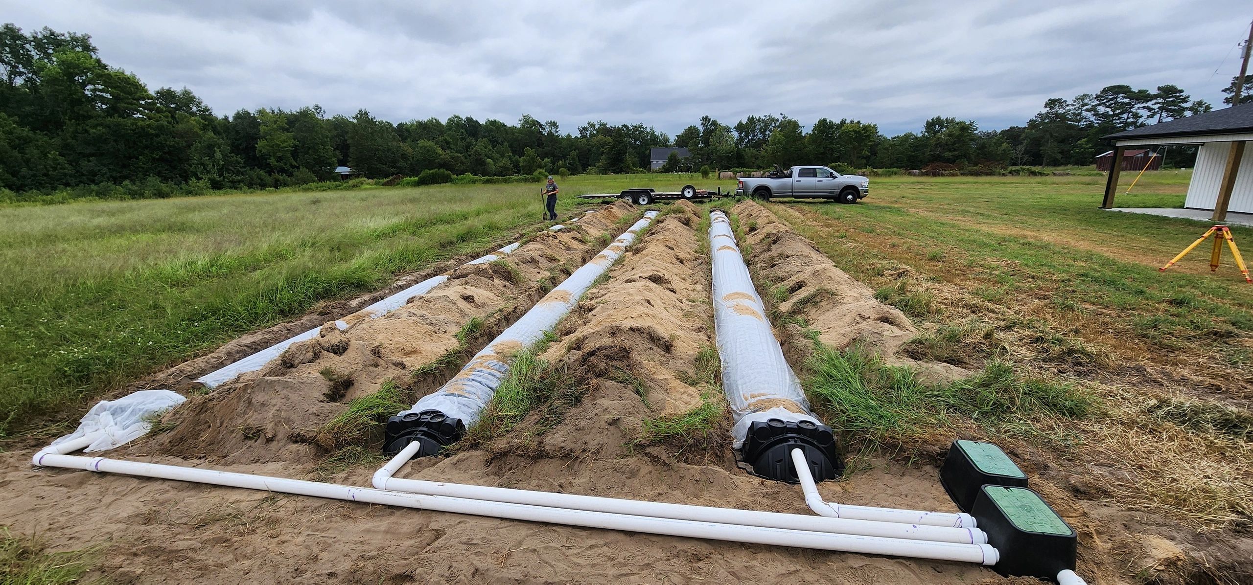 Installation of drainage pipes in customer yard