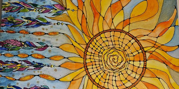 A painting with yellow flower