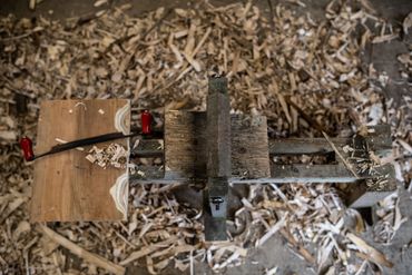 Shave horse and drawknife