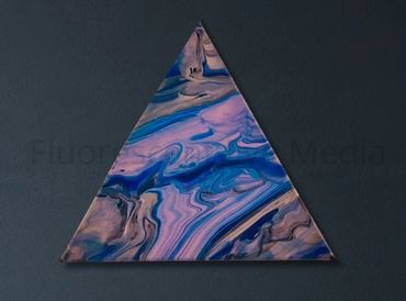 Fluid acrylic pour abstract art in pink and blue, with soft flowing colours resembling a river. 