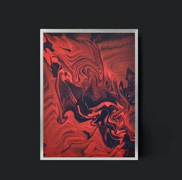 A swirling abstract red and black acrylic pour evoking heat, intensity, and a sense of danger.