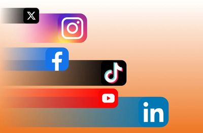 Logos of popular social media platforms arranged in a racing style graphic.